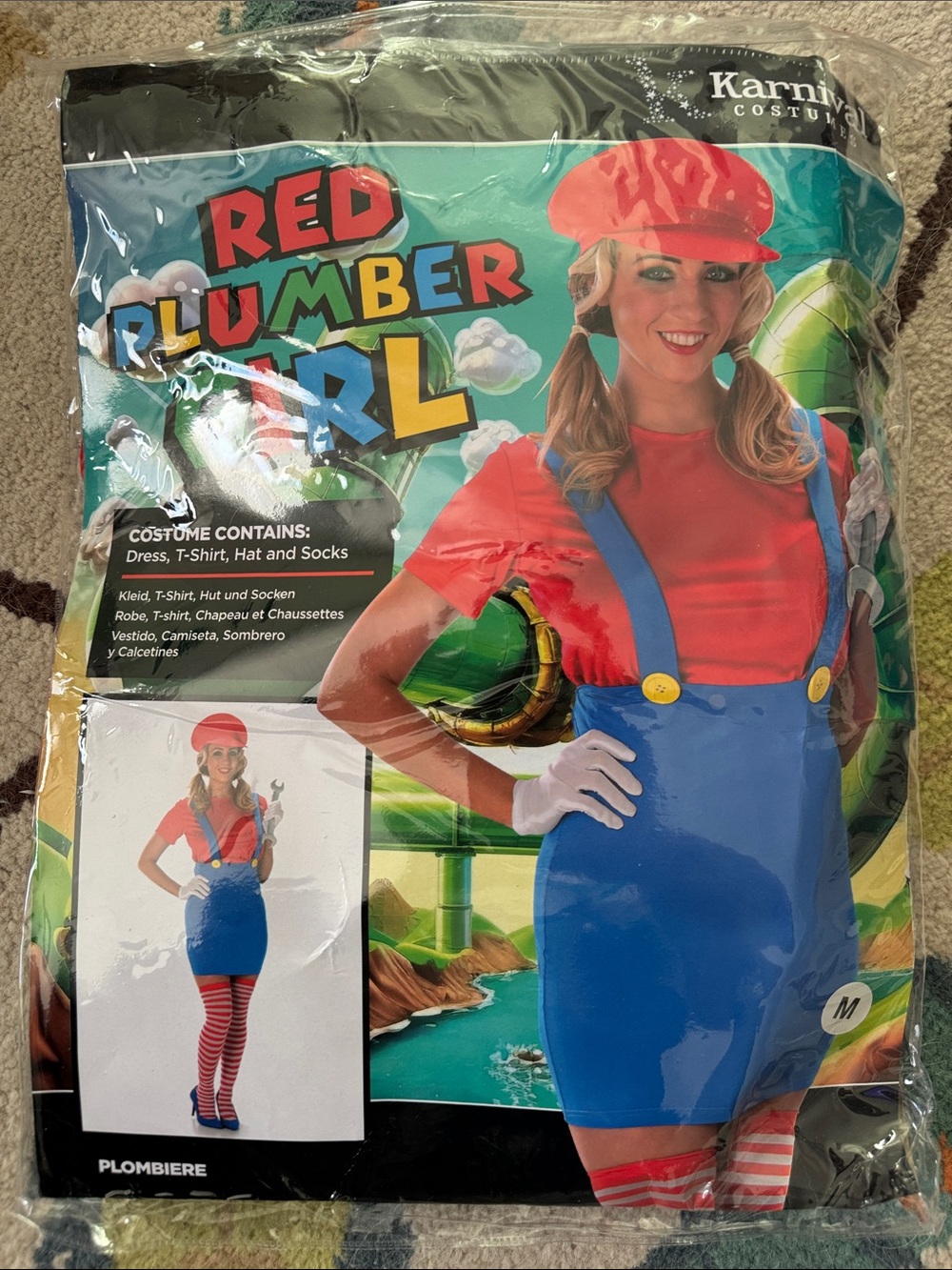 Karnival Red Plumber Girl Halloween Costume -